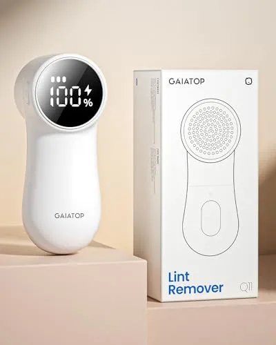GAIATOP Fabric Shaver, Rechargeable Lint Remover Sweater Defuzzer, Intelligent Digital Display Lints Shaver Fuzzs Pills Bobbles Trimmer for Clothes and Furniture White(1 pcs)