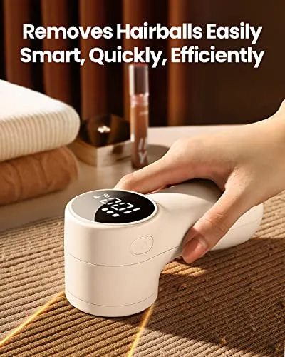 GAIATOP Fabric Shaver, Rechargeable Lint Remover Sweater Defuzzer, Intelligent Digital Display Lints Shaver Fuzzs Pills Bobbles Trimmer for Clothes and Furniture White(1 pcs)