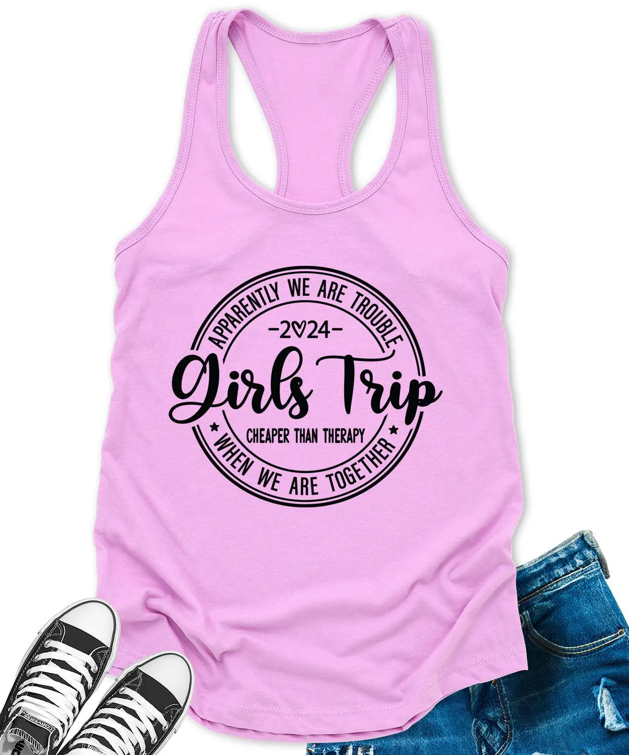 Girls Trip 2024 Racerback Tank Top for Women Cheaper Than Therapy Letter Print Sleeveless Summer Tops