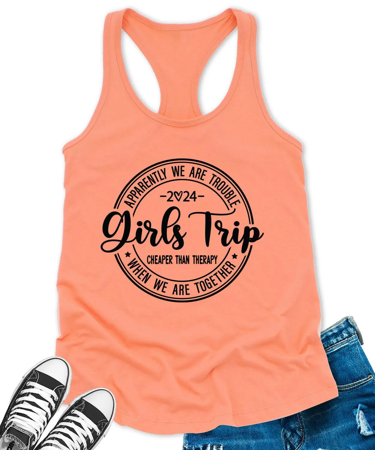 Girls Trip 2024 Racerback Tank Top for Women Cheaper Than Therapy Letter Print Sleeveless Summer Tops