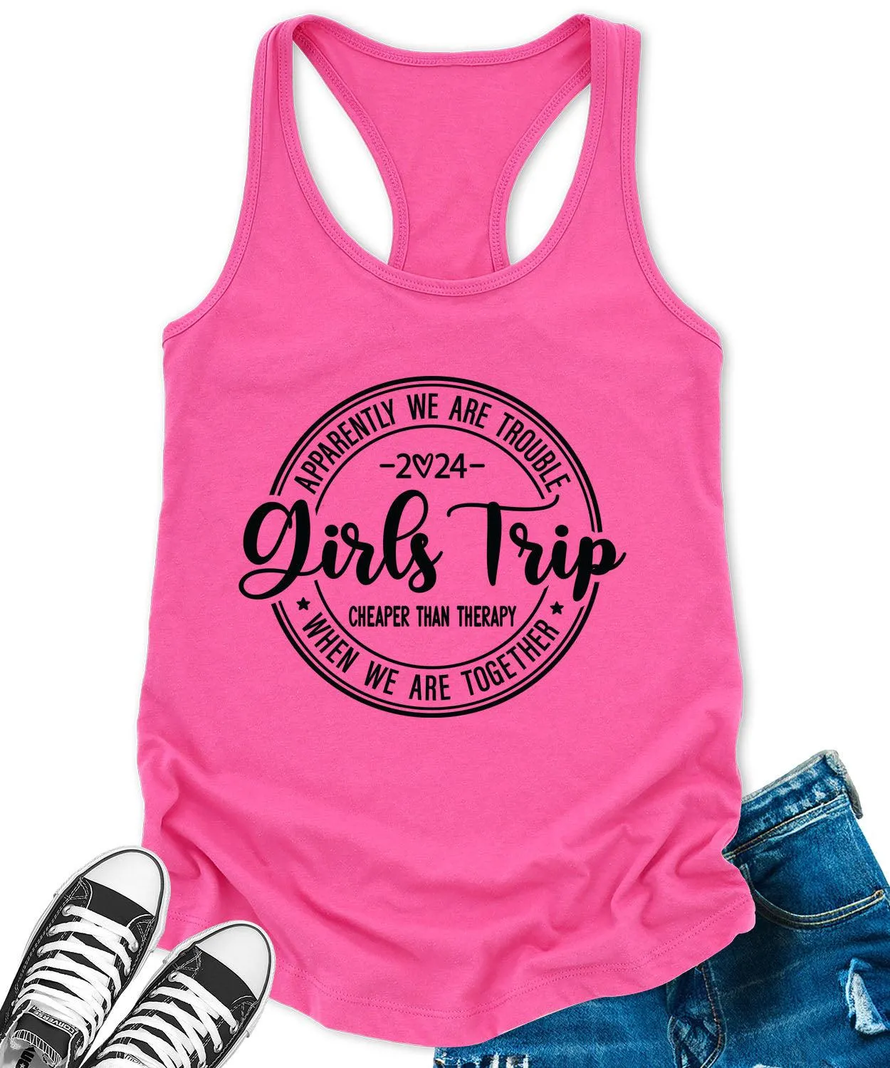 Girls Trip 2024 Racerback Tank Top for Women Cheaper Than Therapy Letter Print Sleeveless Summer Tops