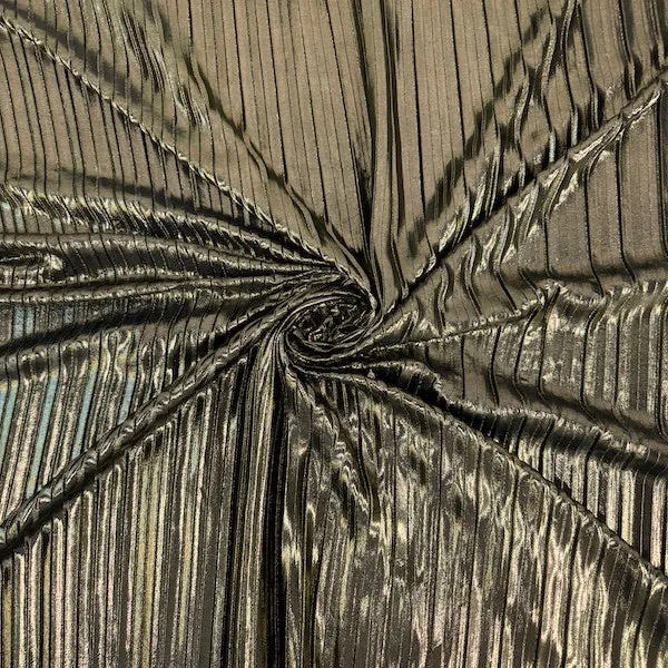 Gold Metallic Pleated Foil Polyester Spandex Fabric