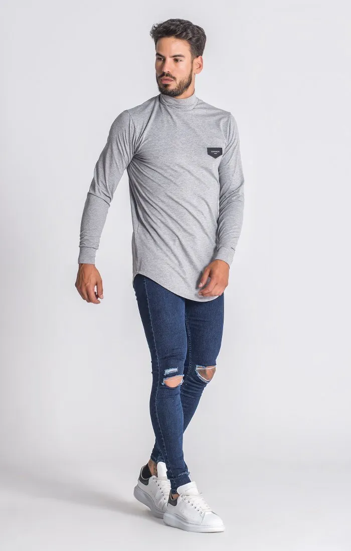 Grey Melange Core Turtleneck Long Sleeve Tee