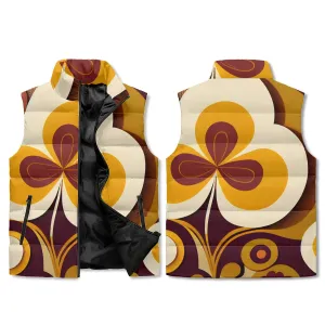 Hip Mod Retro Groovy Brown Gold, Hipster Unisex Lightweight Collar Zip Up Puffer Vest