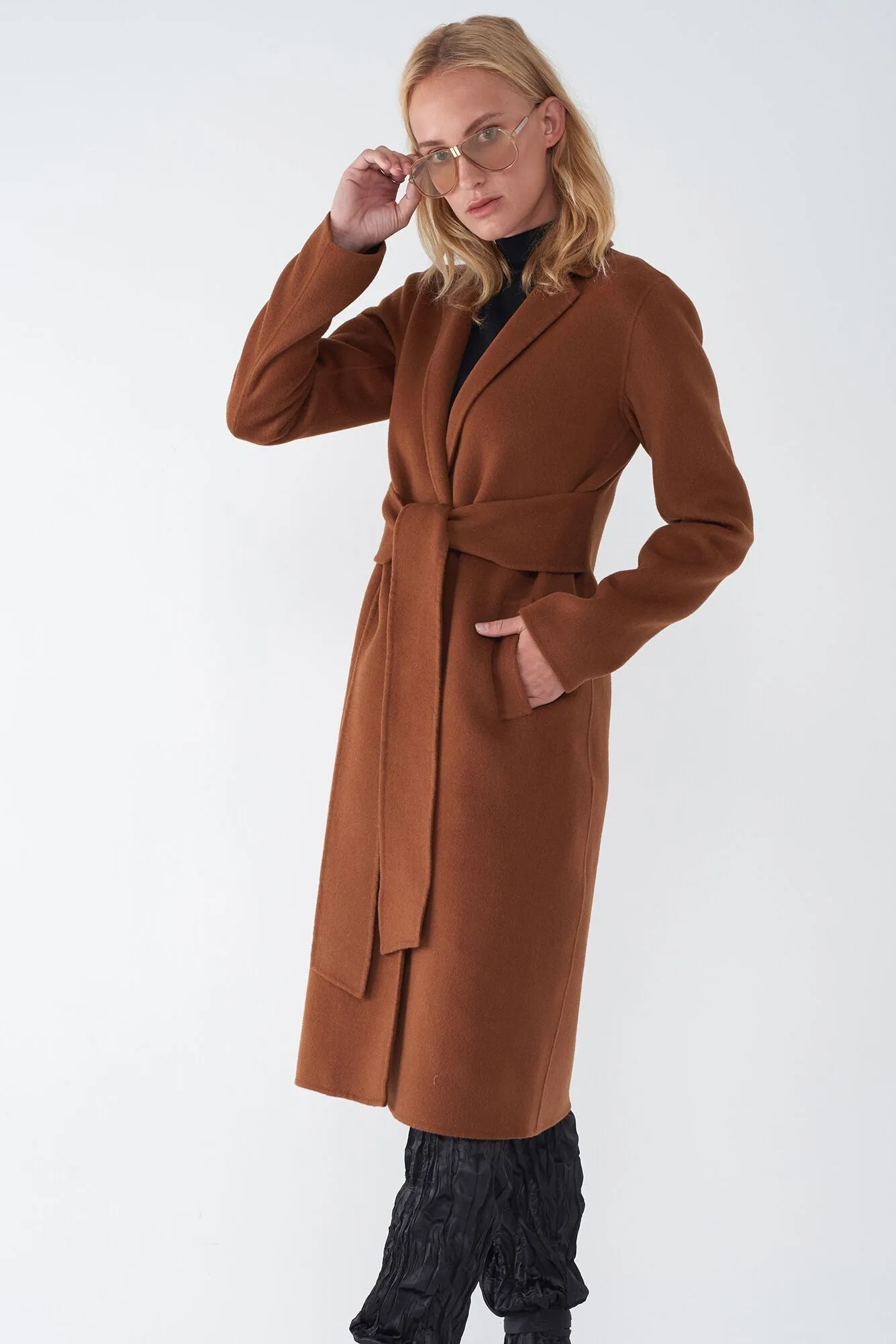 JOIE TOBACCO - WOOL TIE FRONT COAT