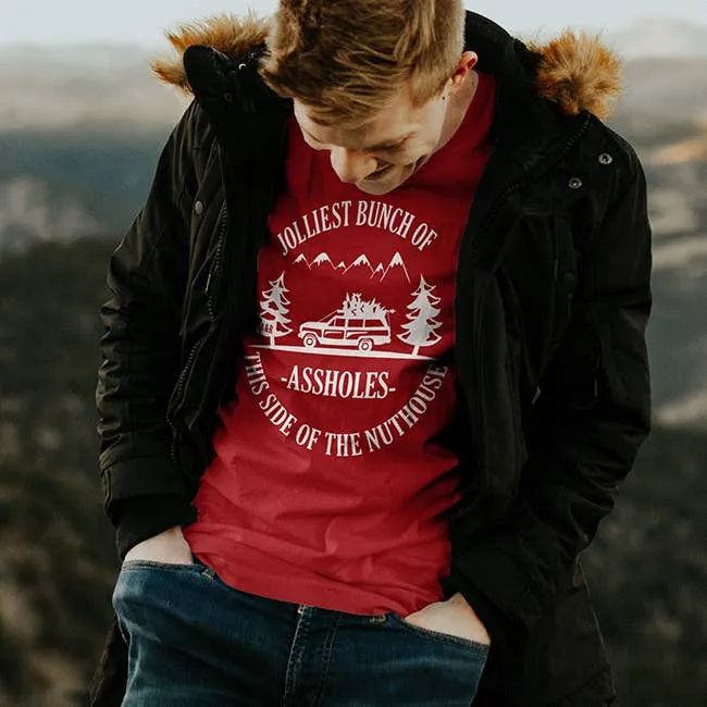 Jolliest Bunch Of Assholes Lightweight Long Sleeve Tee in Red - Unisex