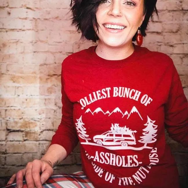 Jolliest Bunch Of Assholes Lightweight Long Sleeve Tee in Red - Unisex