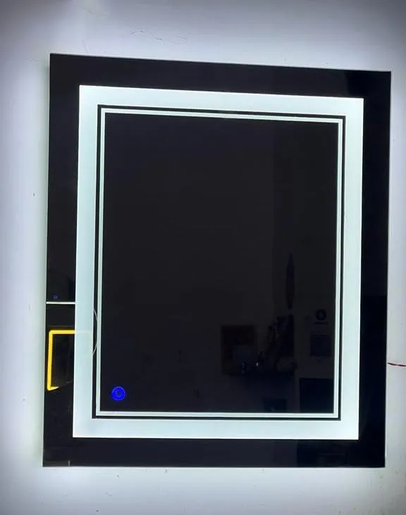 LAXMI Glass Shop Wall Mounted Led Touch Sensor Mirror with Aluminum Frame | LED Illuminated Modern Design Vanity Square Mirror for Bedroom, Bathroom & Makeup Room (24inch x 24inch)