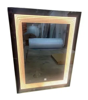 LAXMI Glass Shop Wall Mounted Led Touch Sensor Mirror with Aluminum Frame | LED Illuminated Modern Vanity Rectangle Mirror for Bathroom, Bedroom & Makeup Room (24inch x 24inch) Model-6