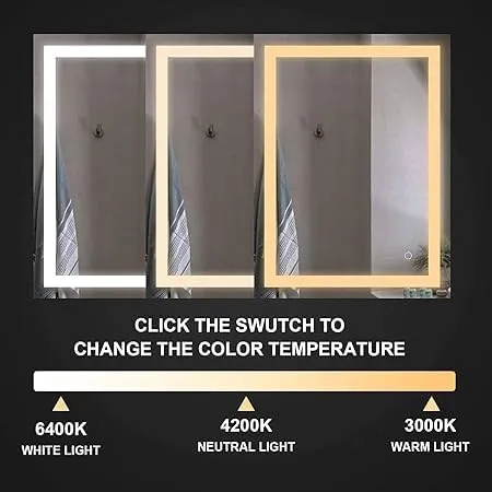 LAXMI Glass Shop Wall Mounted Led Touch Sensor Mirror with Aluminum Frame | LED Illuminated Modern Vanity Rectangle Mirror for Bathroom, Bedroom & Makeup Room (24inch x 24inch) Model-7