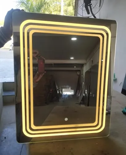 LAXMI Glass Shop Wall Mounted Led Touch Sensor Mirror with Aluminum Frame | LED Illuminated Modern Vanity Rectangle Mirror for Bathroom, Bedroom & Makeup Room (24inch x 24inch) Model-7