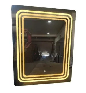 LAXMI Glass Shop Wall Mounted Led Touch Sensor Mirror with Aluminum Frame | LED Illuminated Modern Vanity Rectangle Mirror for Bathroom, Bedroom & Makeup Room (24inch x 24inch) Model-7