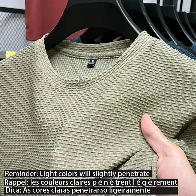 M-5XL Summer New Men's Round Neck Short Sleeved T-shirt Wrinkle Resistant And Breathable Top Texture Fabric Leisure Versatile