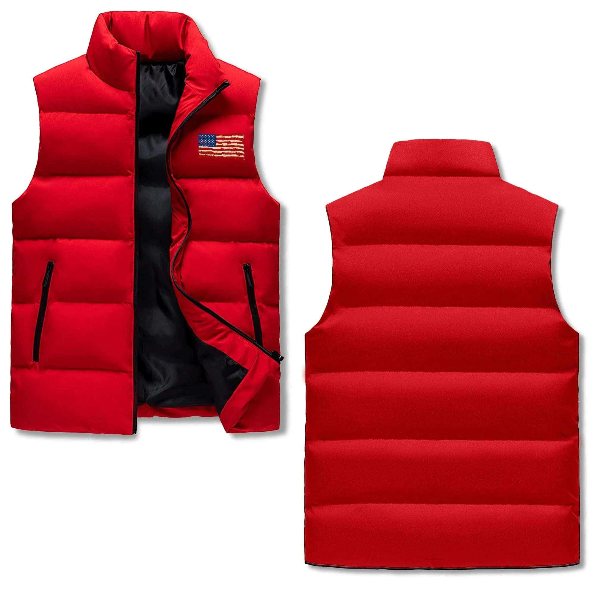 Mens Rugged American Flag Zip Up Puffer Vest