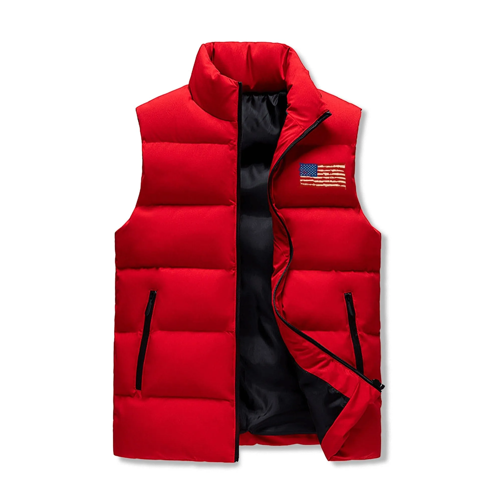 Mens Rugged American Flag Zip Up Puffer Vest