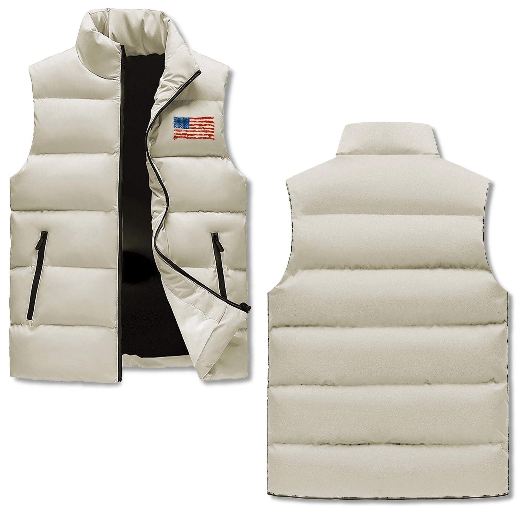 Mens Rugged American Flag Zip Up Puffer Vest
