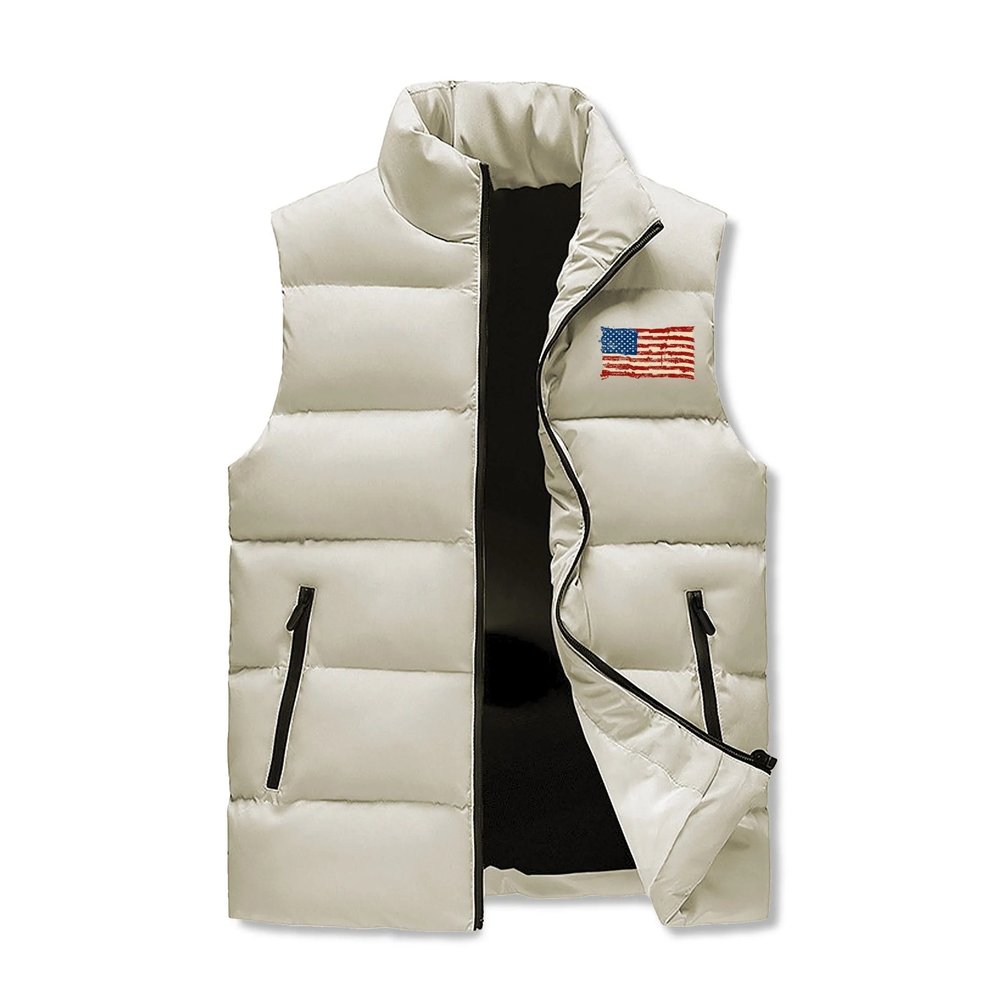 Mens Rugged American Flag Zip Up Puffer Vest