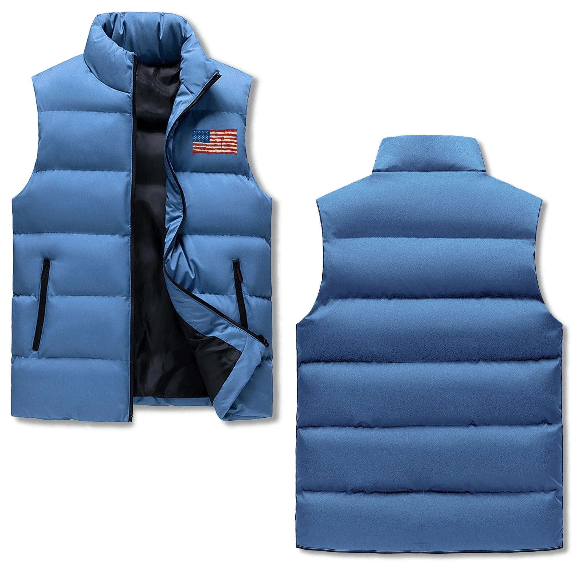 Mens Rugged American Flag Zip Up Puffer Vest