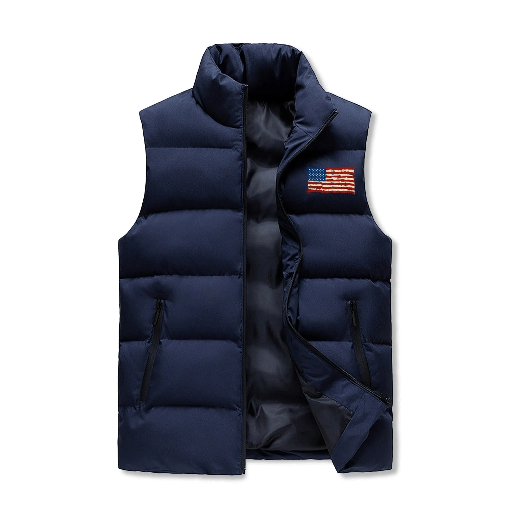 Mens Rugged American Flag Zip Up Puffer Vest