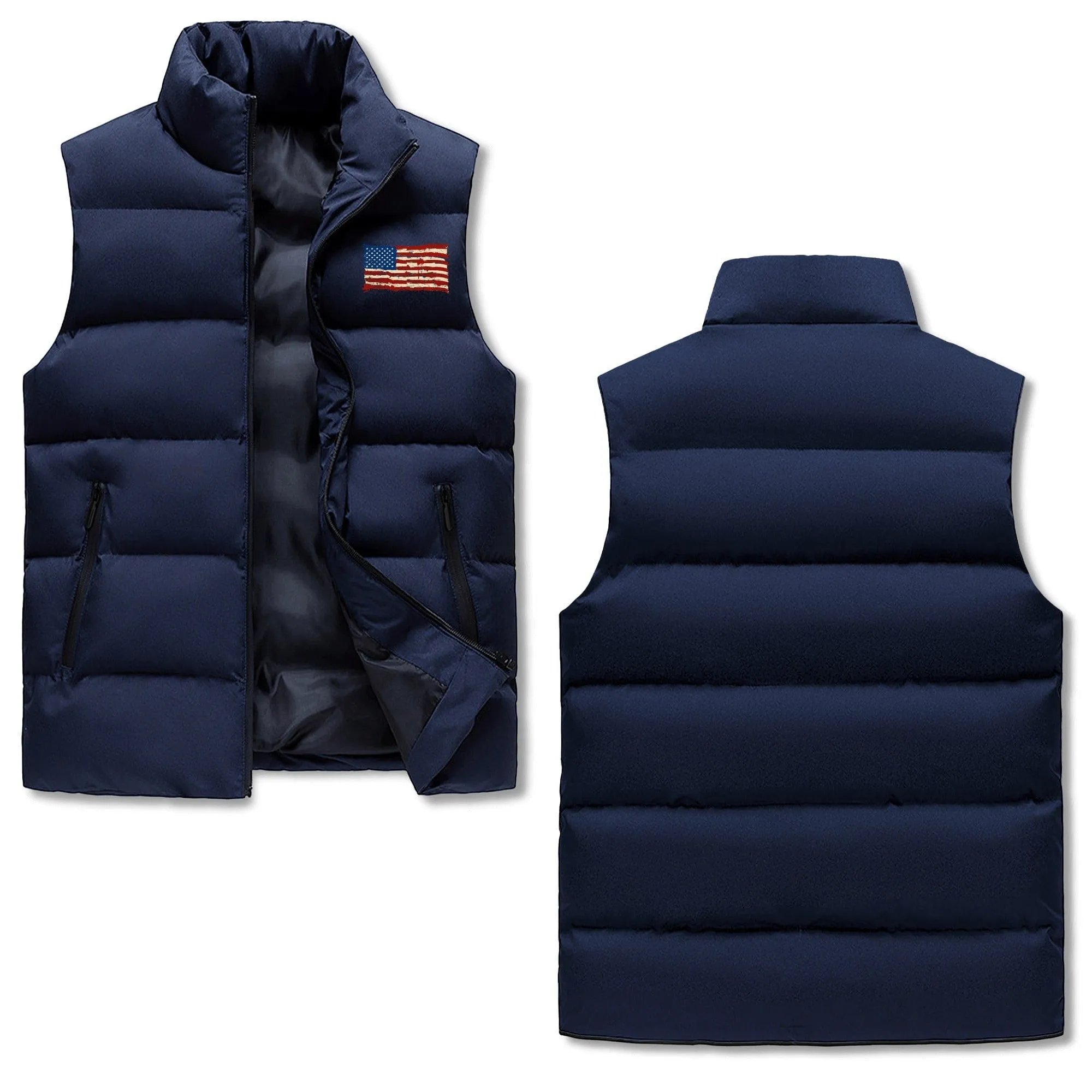 Mens Rugged American Flag Zip Up Puffer Vest
