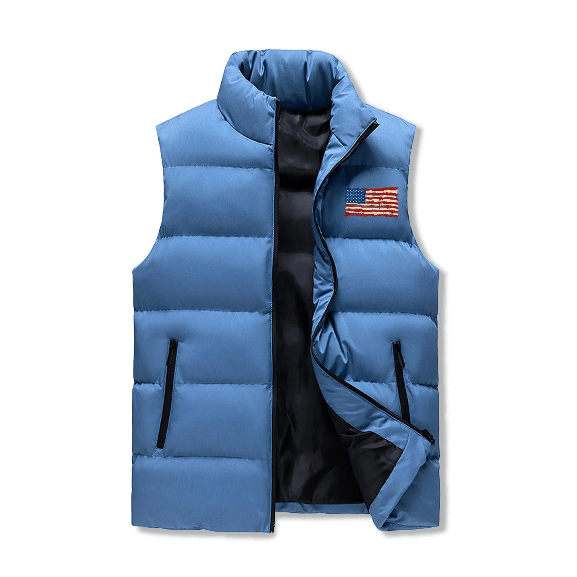 Mens Rugged American Flag Zip Up Puffer Vest