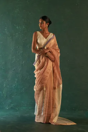 Midas Old Rose Silk Tissue Saree with Bouse- set of 2