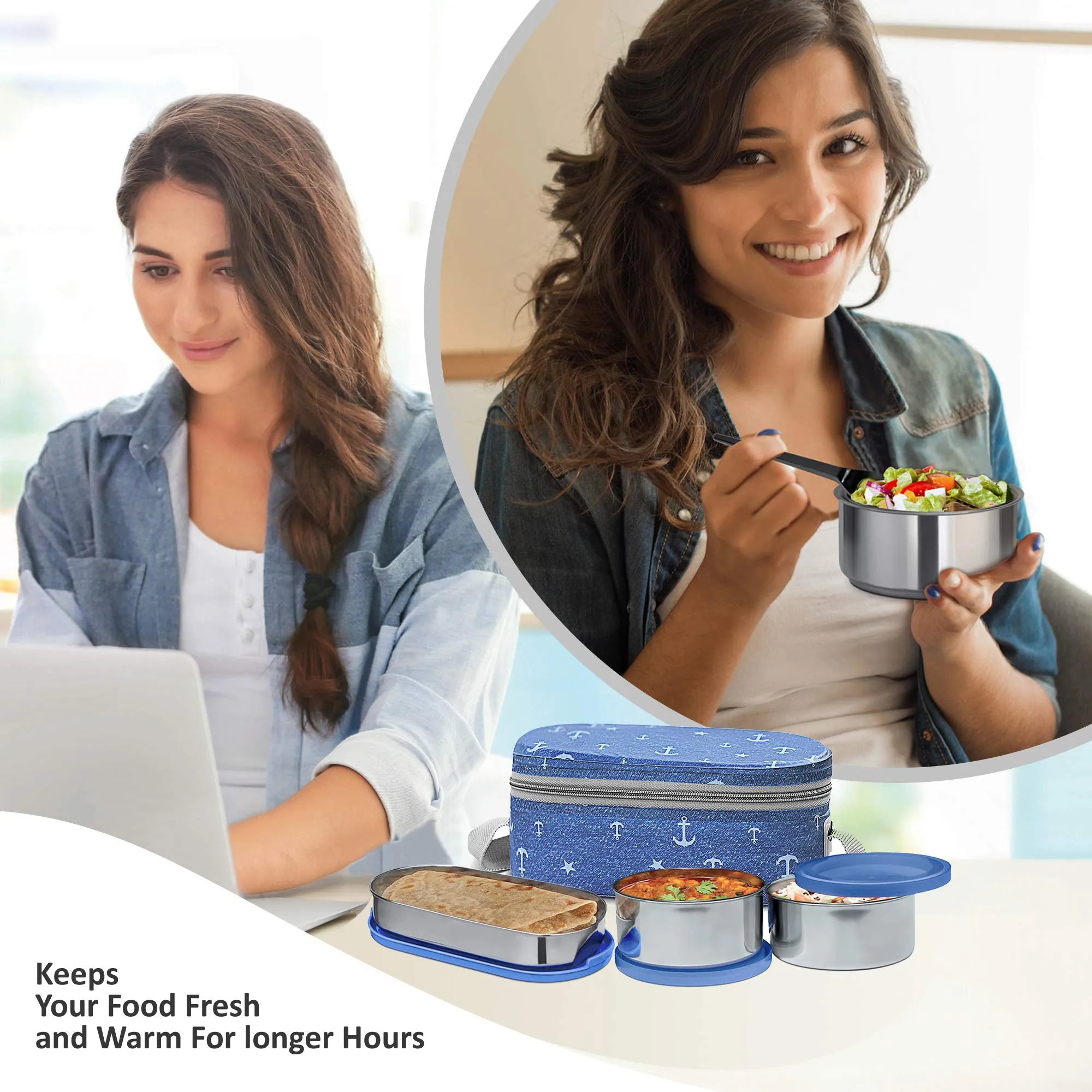 MILTON Corporate LuInch Stainless Steel Containers Set of 3, Blue, 280 Ml