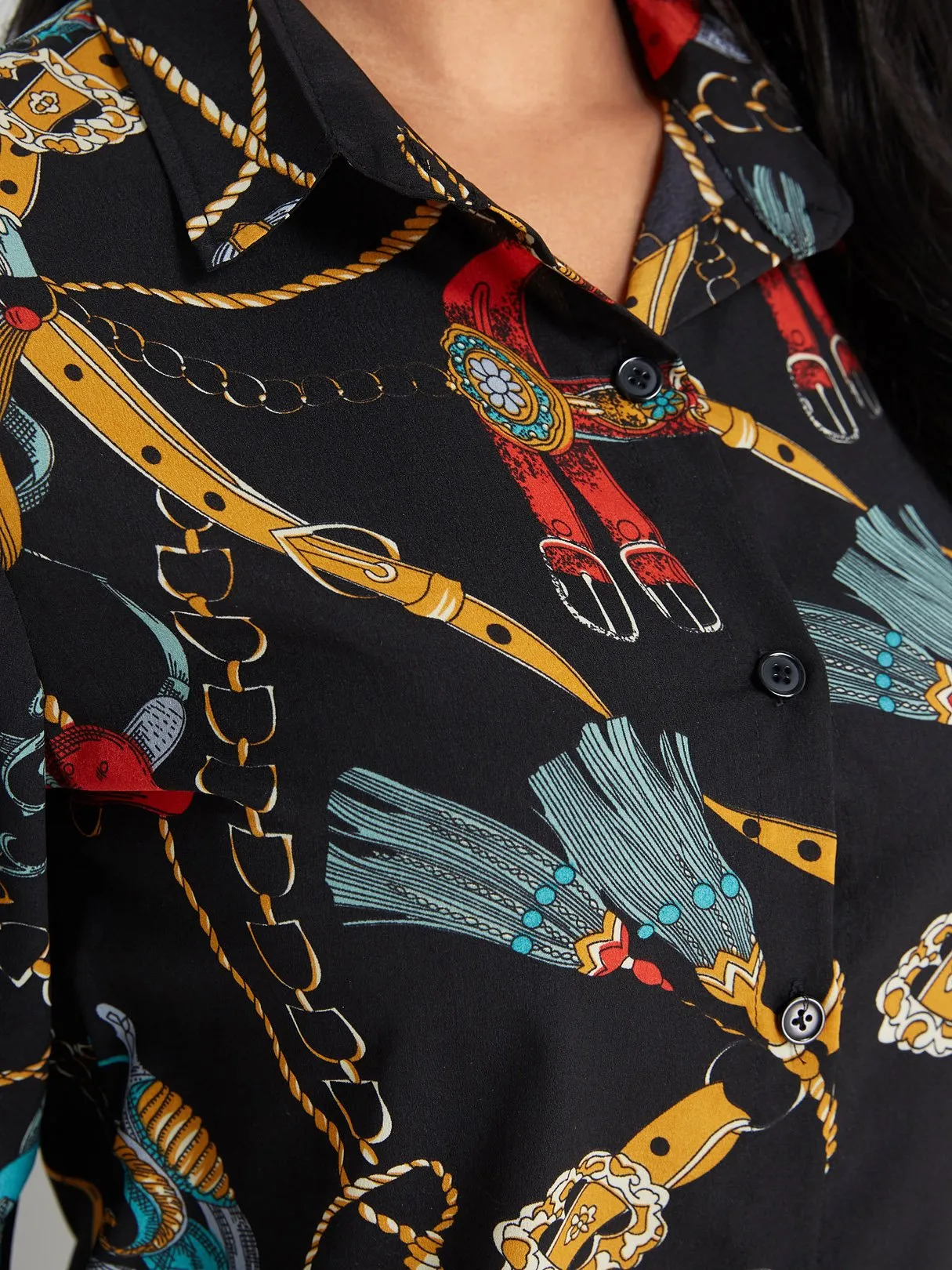 OEM ODM Scarf Print Classic Collar Blouse