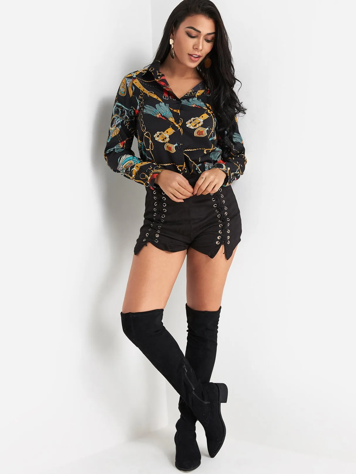 OEM ODM Scarf Print Classic Collar Blouse