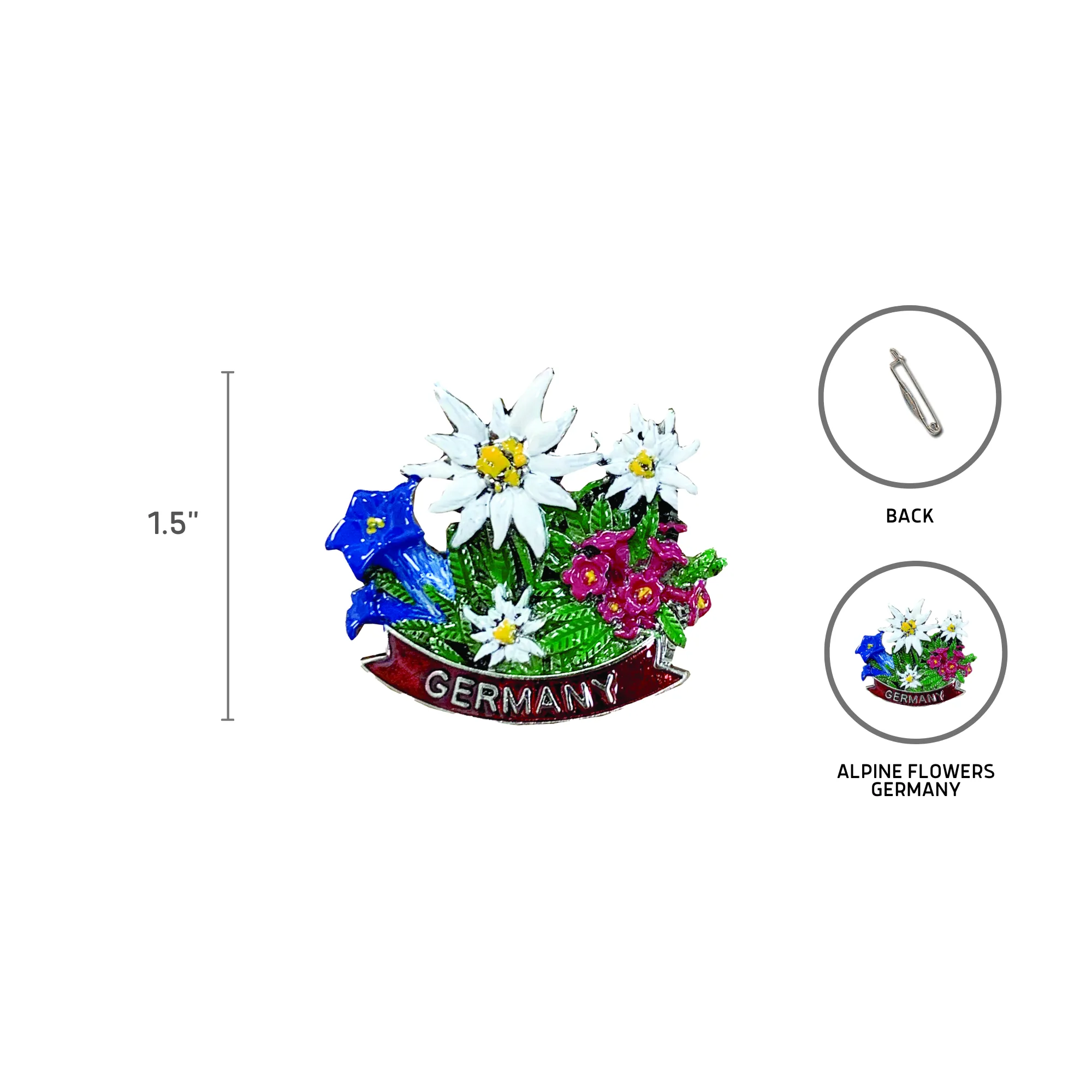 Oktoberfest German Alpine Flowers Metal Hat Pin with "Germany" Banner