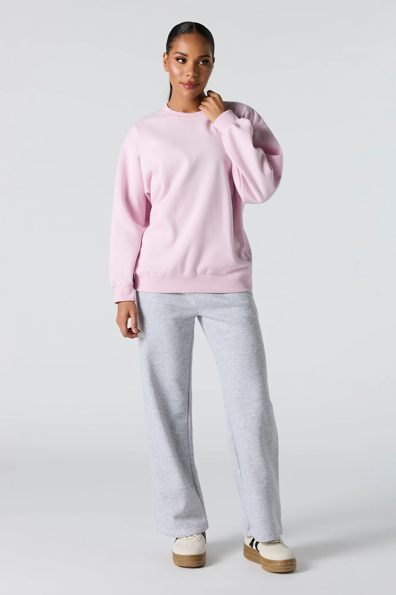 Oversized Solid Fleece Sweatshirt