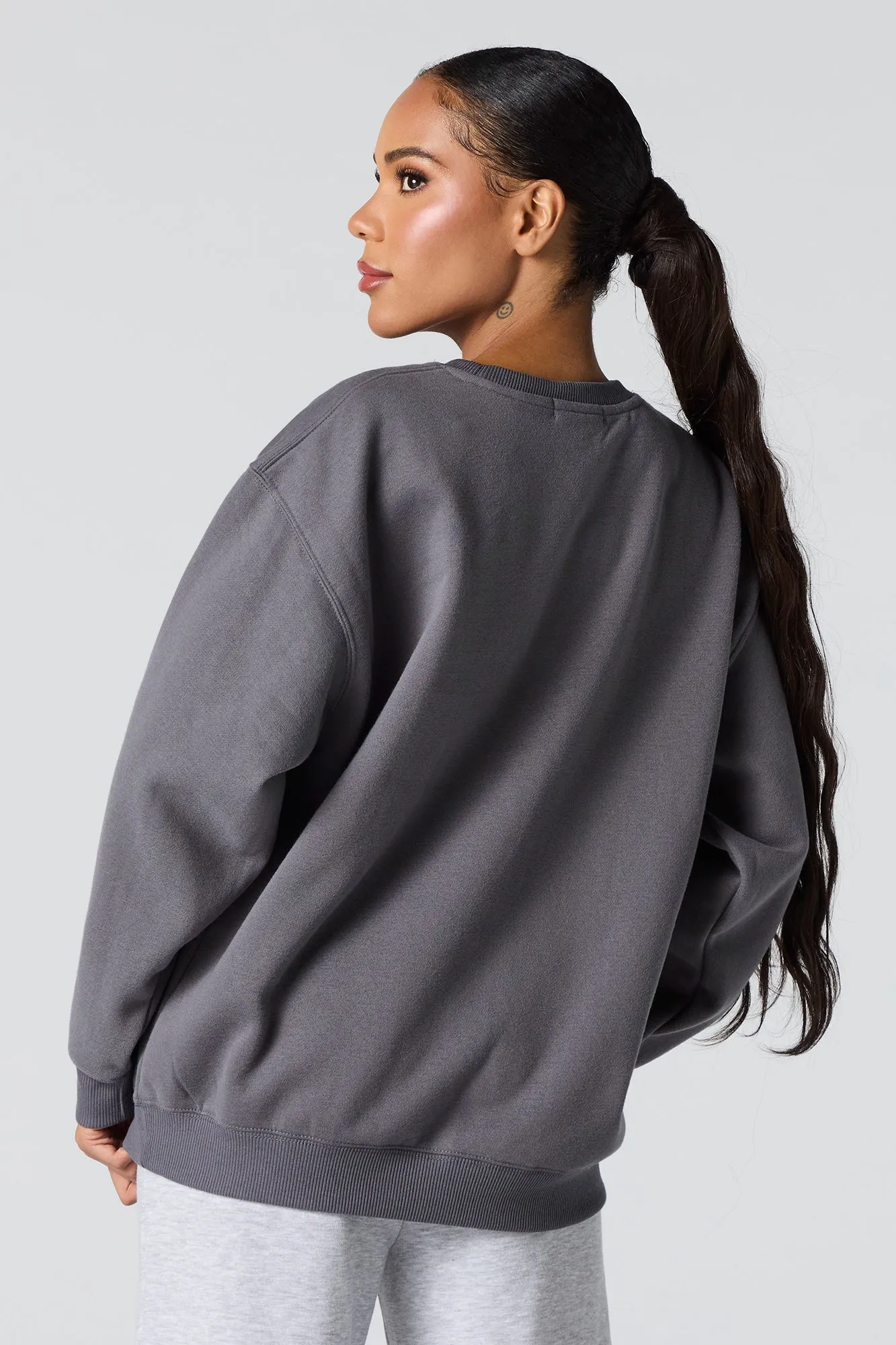Oversized Solid Fleece Sweatshirt