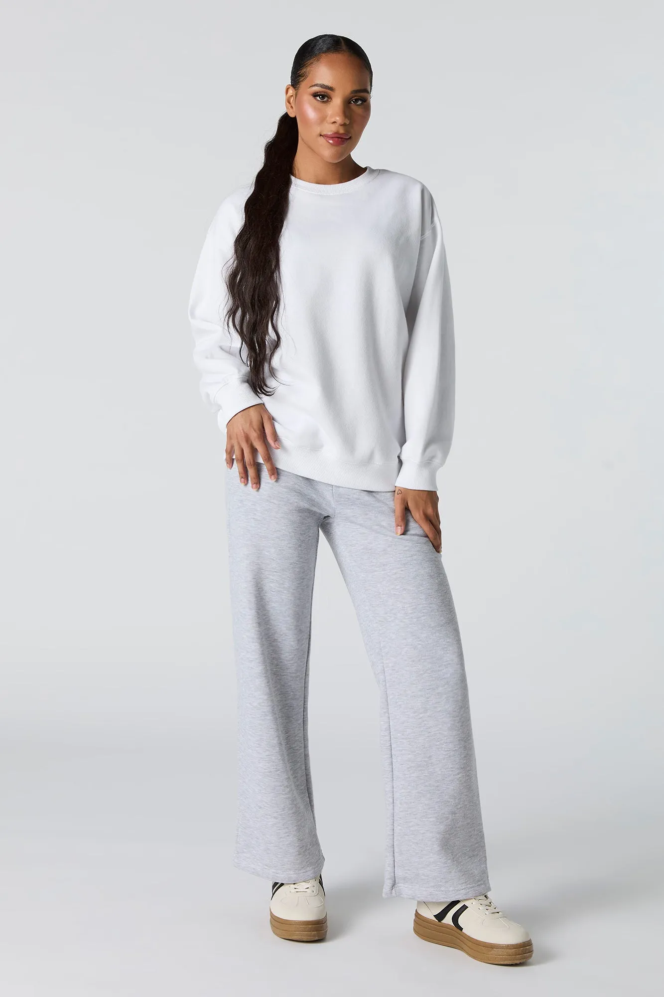 Oversized Solid Fleece Sweatshirt