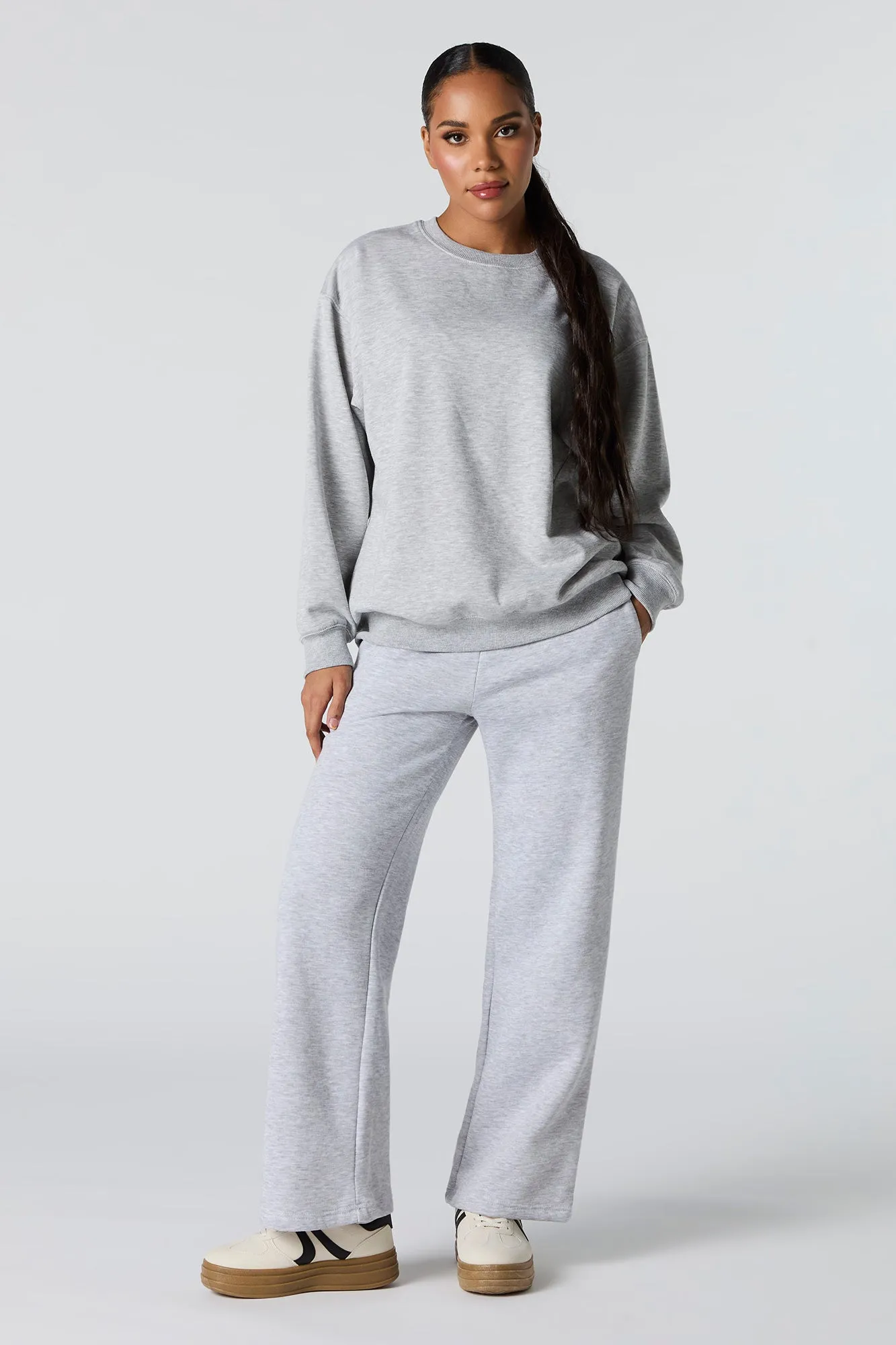 Oversized Solid Fleece Sweatshirt