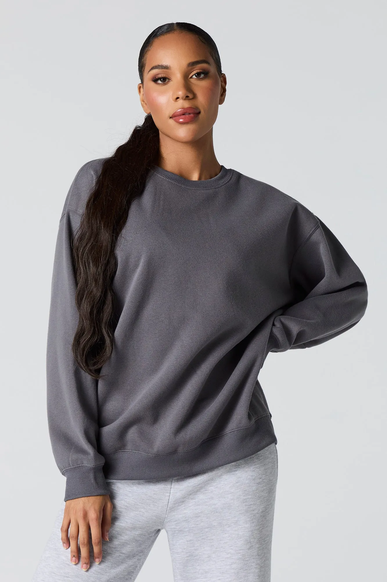Oversized Solid Fleece Sweatshirt