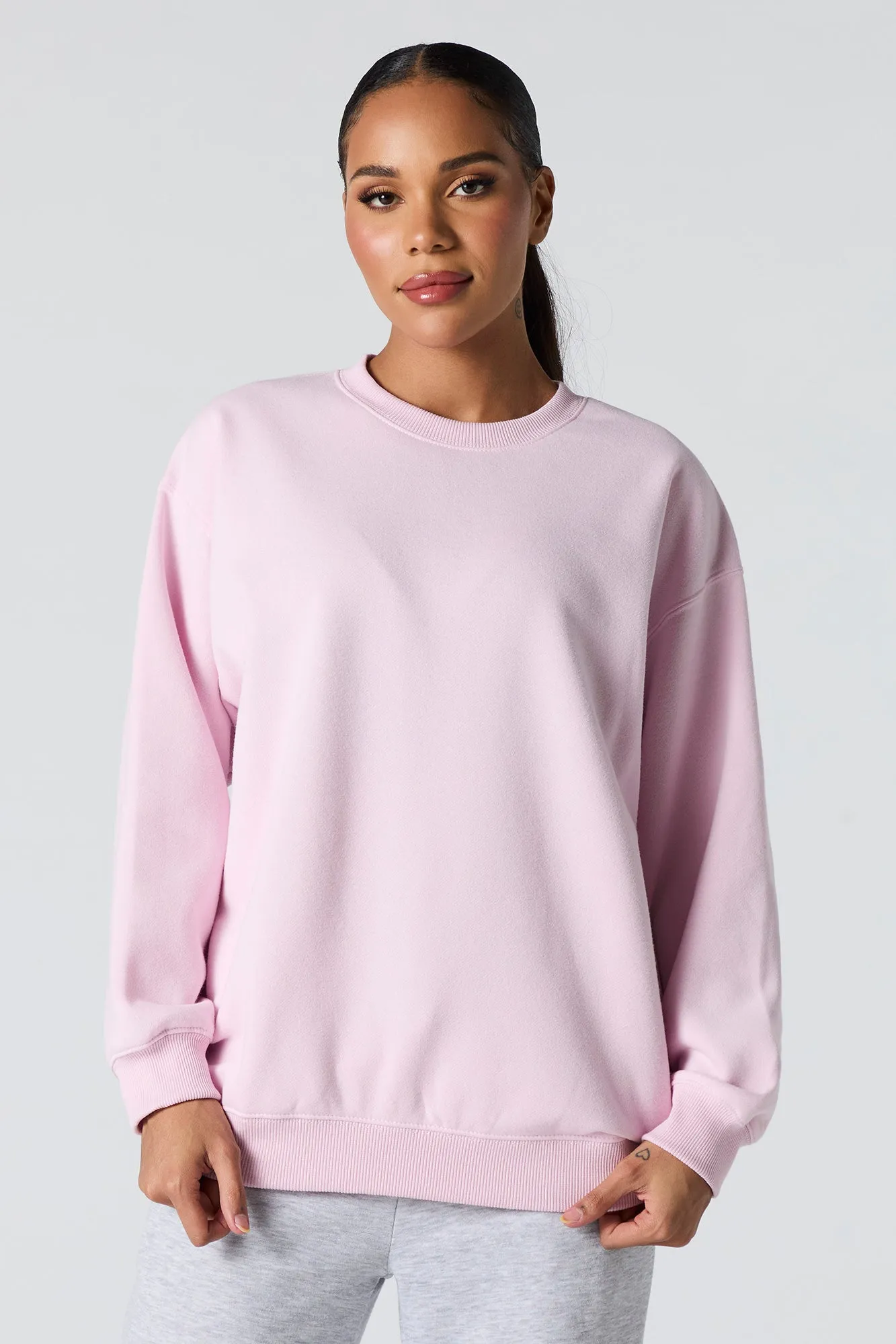 Oversized Solid Fleece Sweatshirt