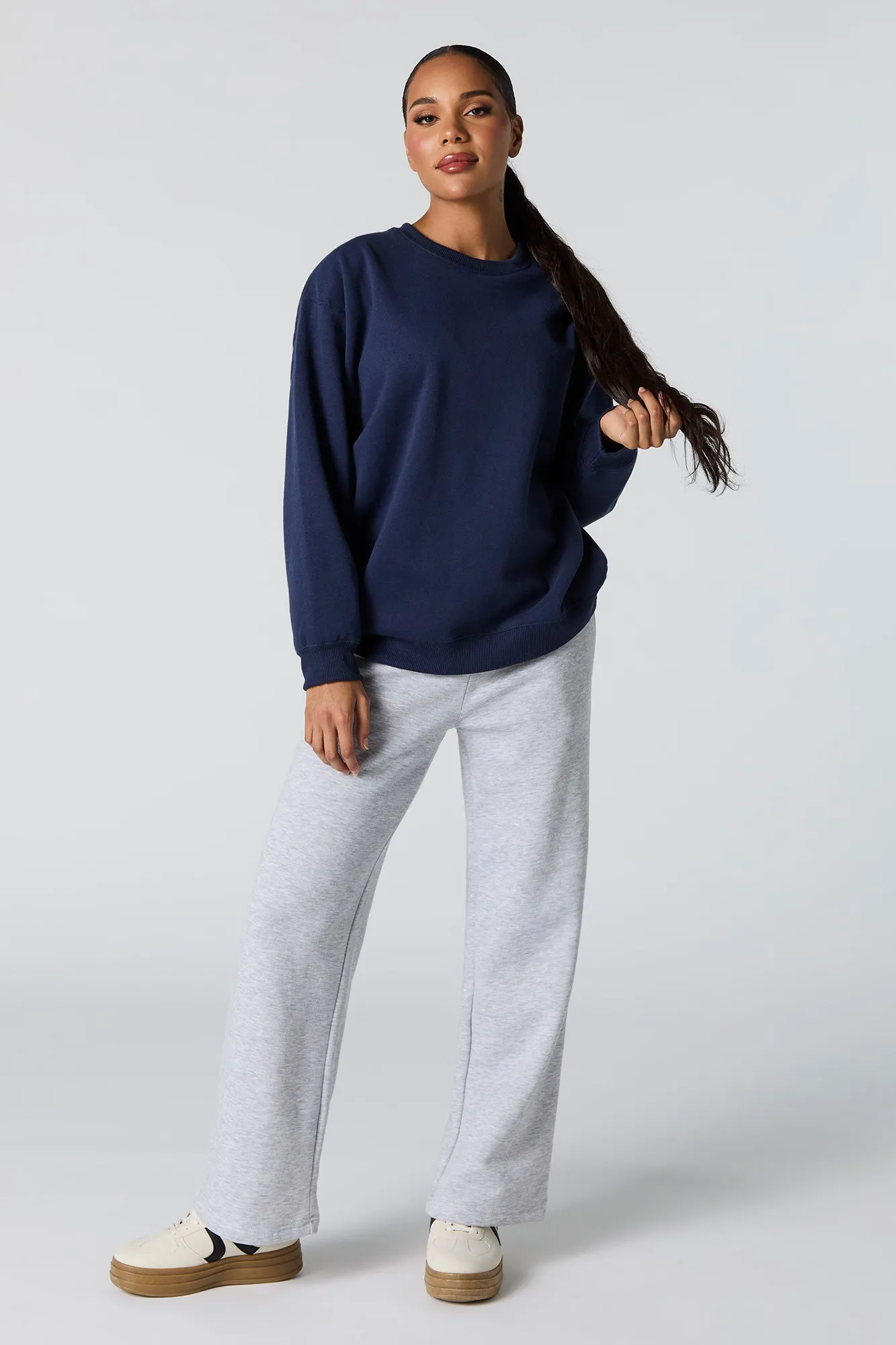 Oversized Solid Fleece Sweatshirt