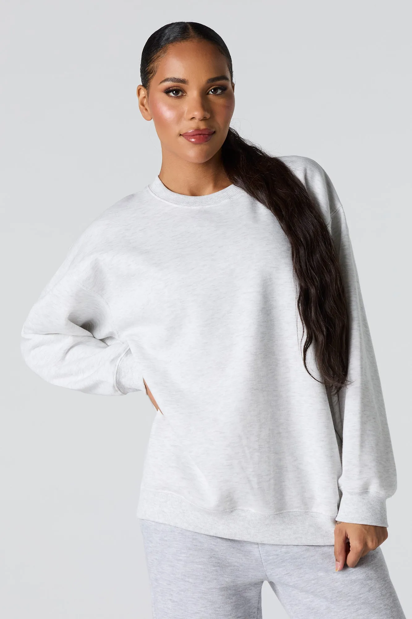 Oversized Solid Fleece Sweatshirt