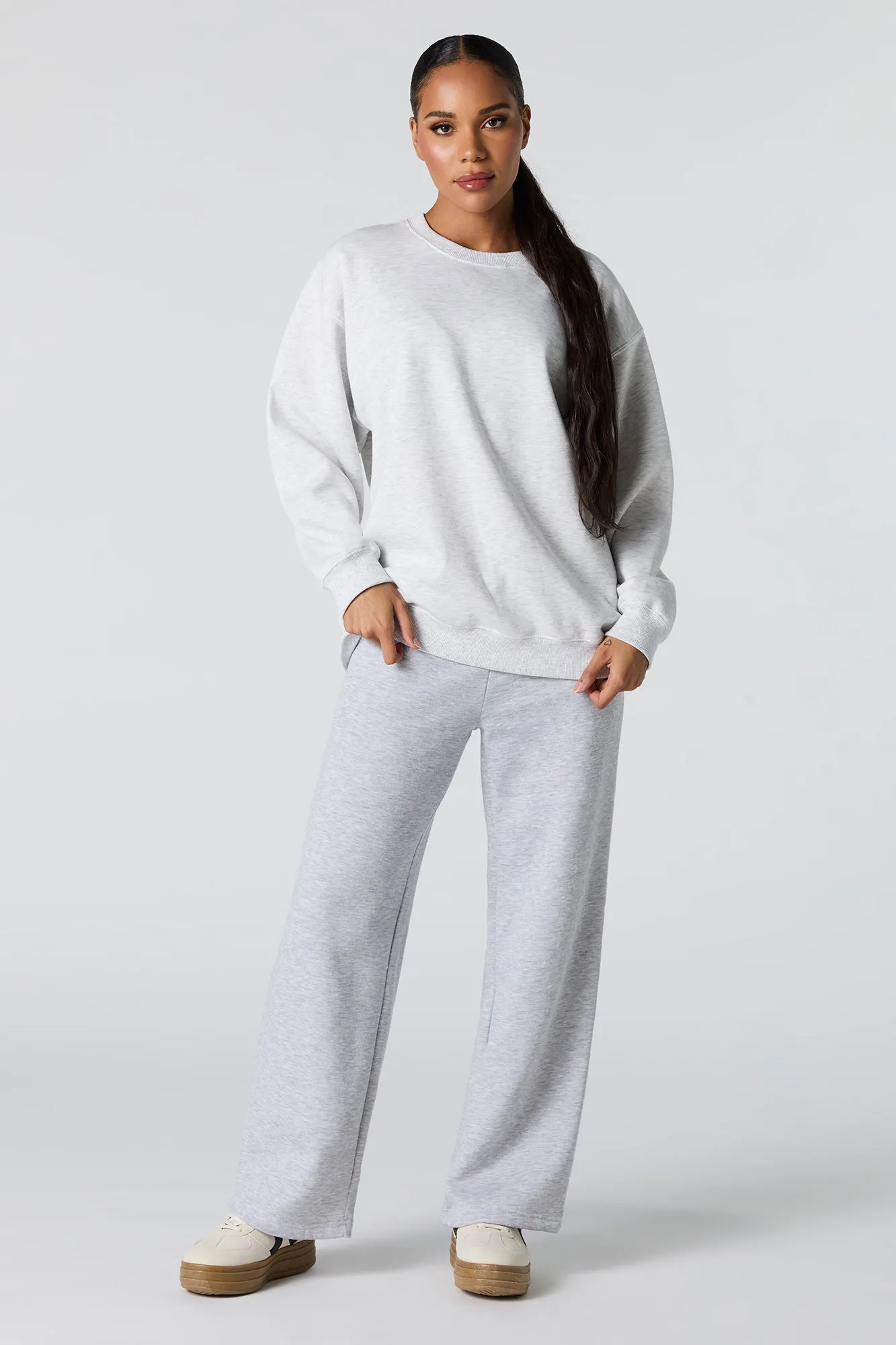 Oversized Solid Fleece Sweatshirt