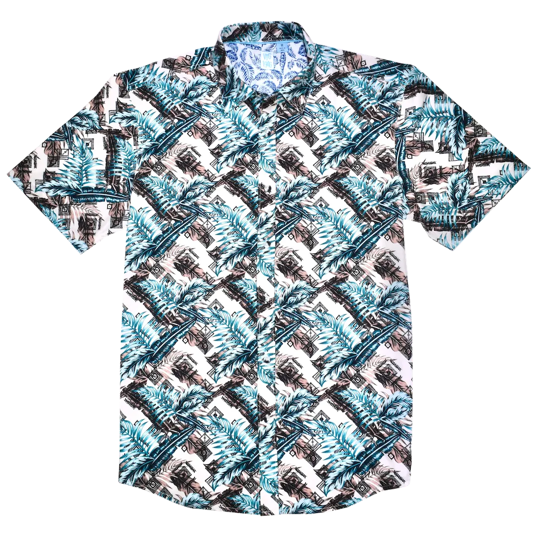 Printed Short Sleeve Woven Shirt, Blue Palm