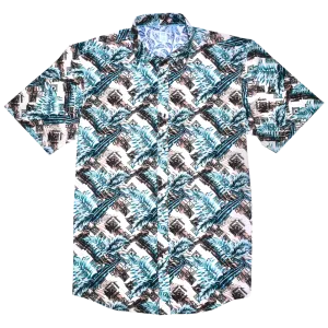 Printed Short Sleeve Woven Shirt, Blue Palm