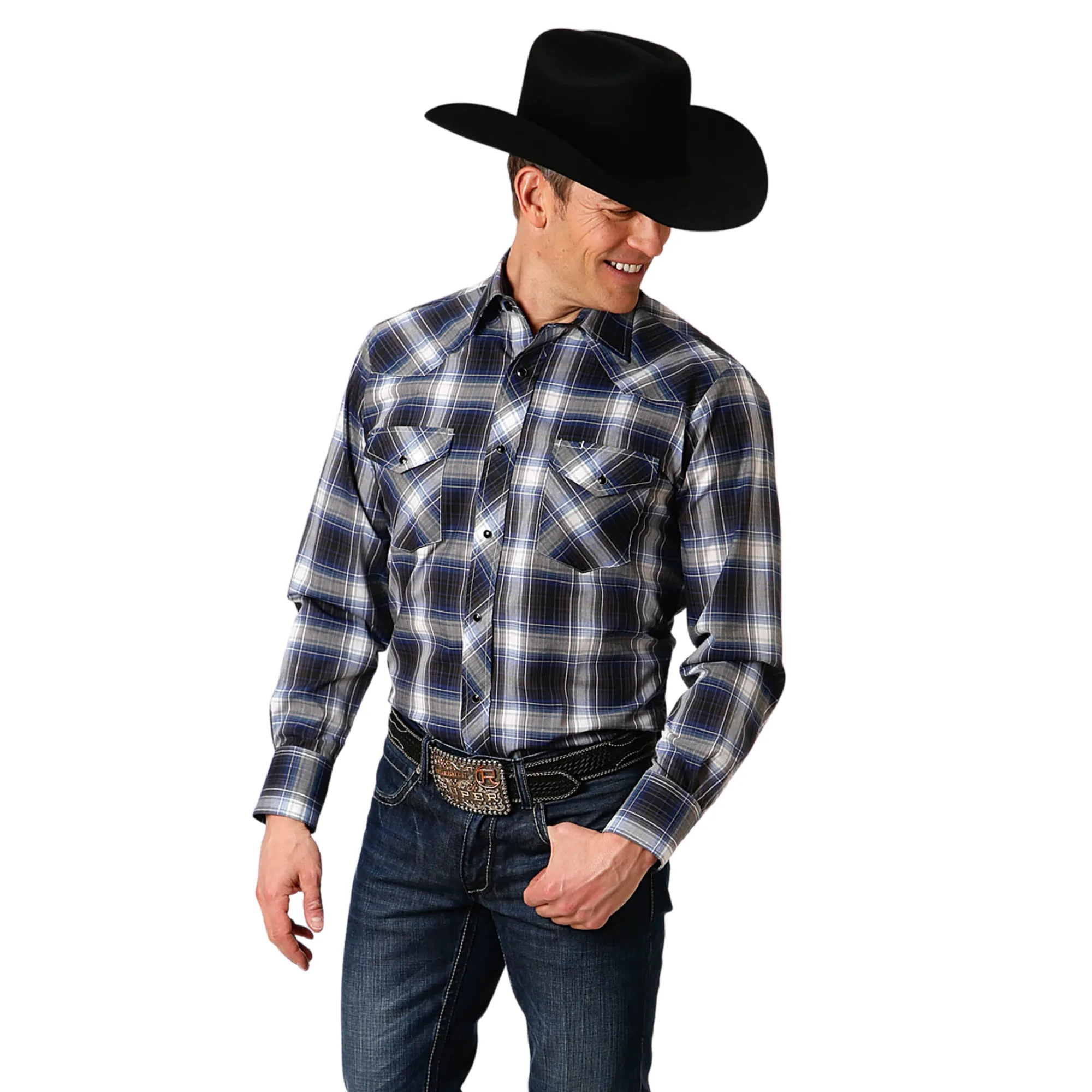 Roper | Men's Karman | Classic Fit Western Shirt | Blue Black Plaid