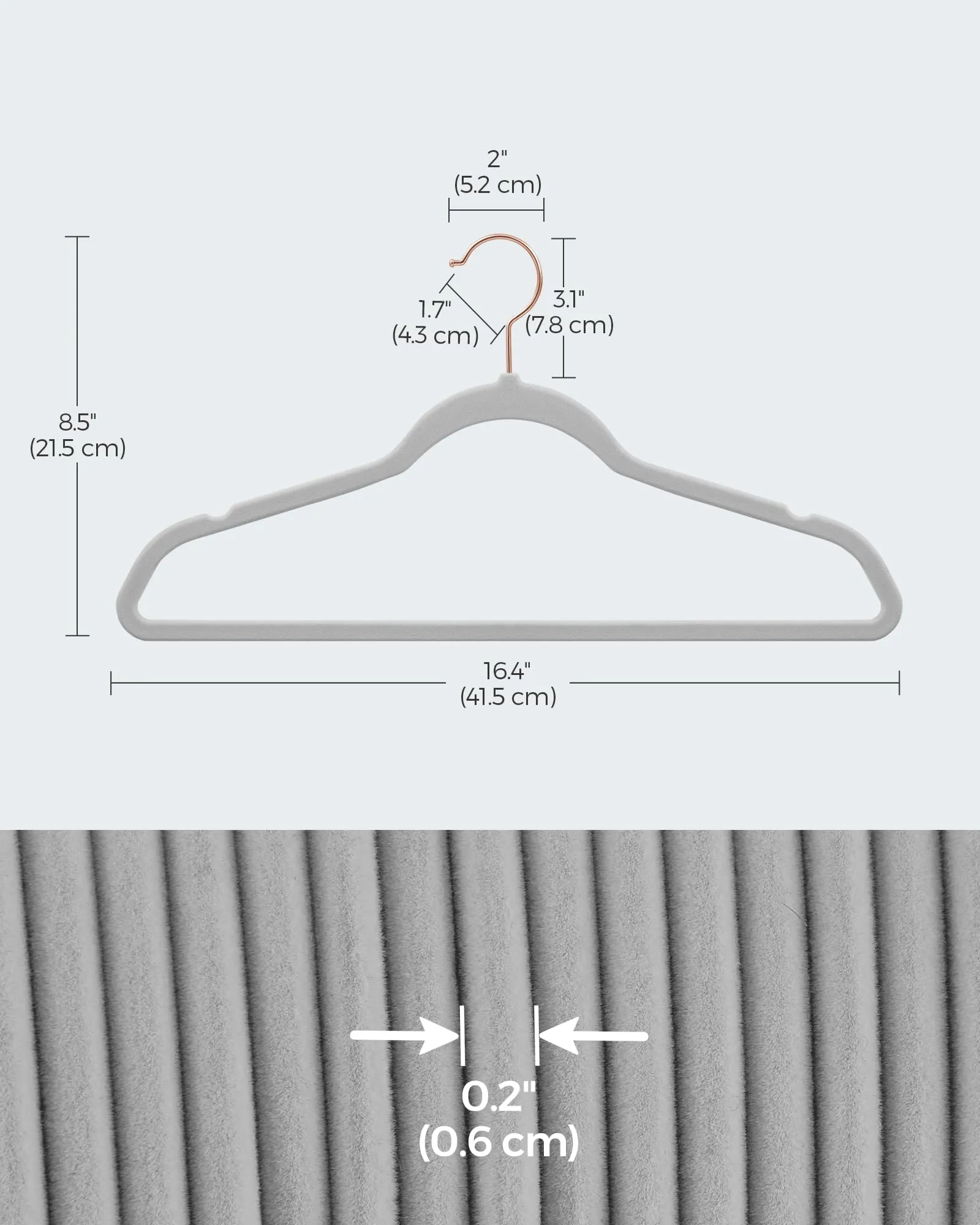 SONGMICS Velvet Hangers 30 Pack, Non-Slip Hangers with Rose Gold-Colored Swivel Hooks, Slim Space-Saving Hangers, Velvet Hangers for Closet, Heavy-Duty Hangers, Dove Gray UCRF026G30