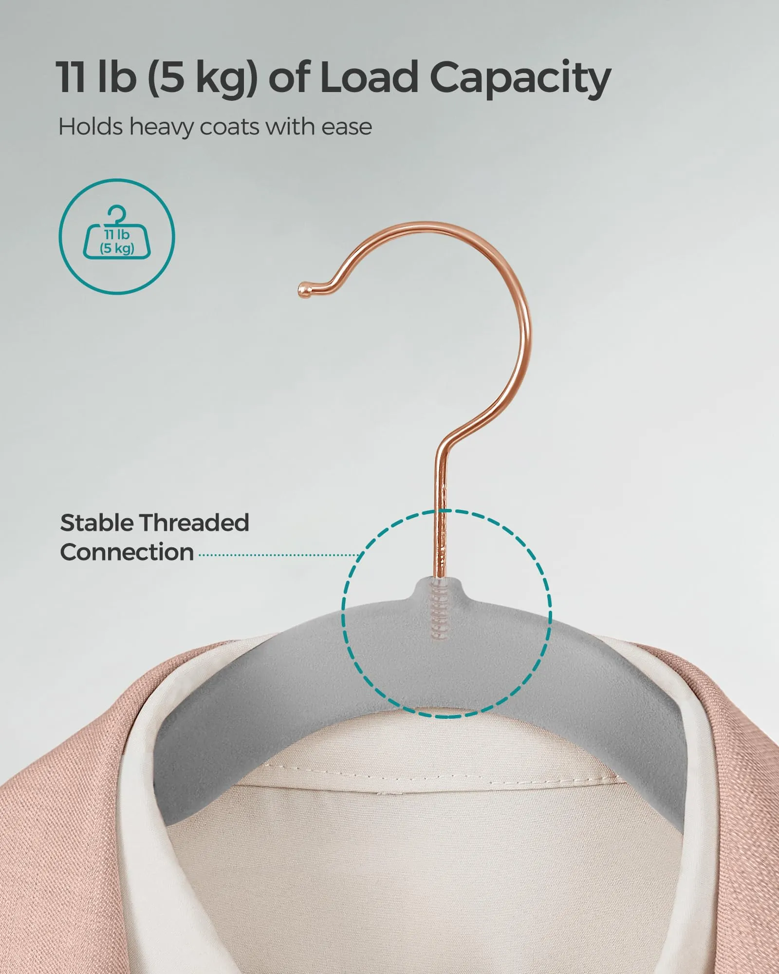SONGMICS Velvet Hangers 30 Pack, Non-Slip Hangers with Rose Gold-Colored Swivel Hooks, Slim Space-Saving Hangers, Velvet Hangers for Closet, Heavy-Duty Hangers, Dove Gray UCRF026G30