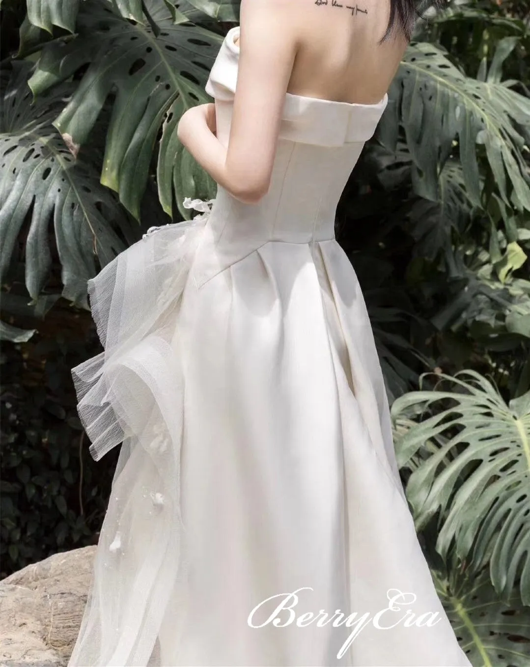 Strapless Ivory Long Sheath Wedding Dresses, Side Slit Chic Wedding Dresses, Country Wedding Dresses