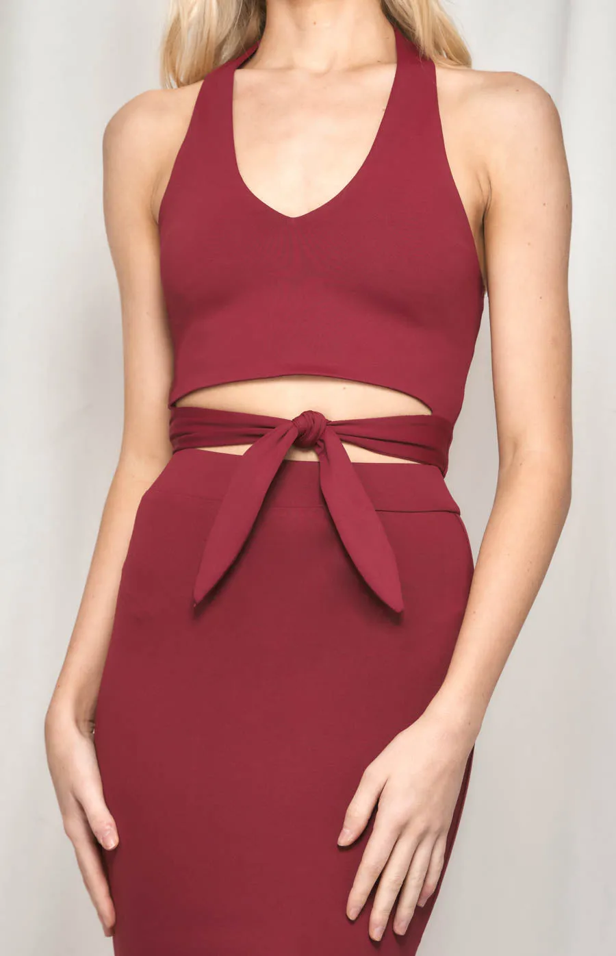 Stretch Bodycon Set with Halter Top and Maxi Skirt
