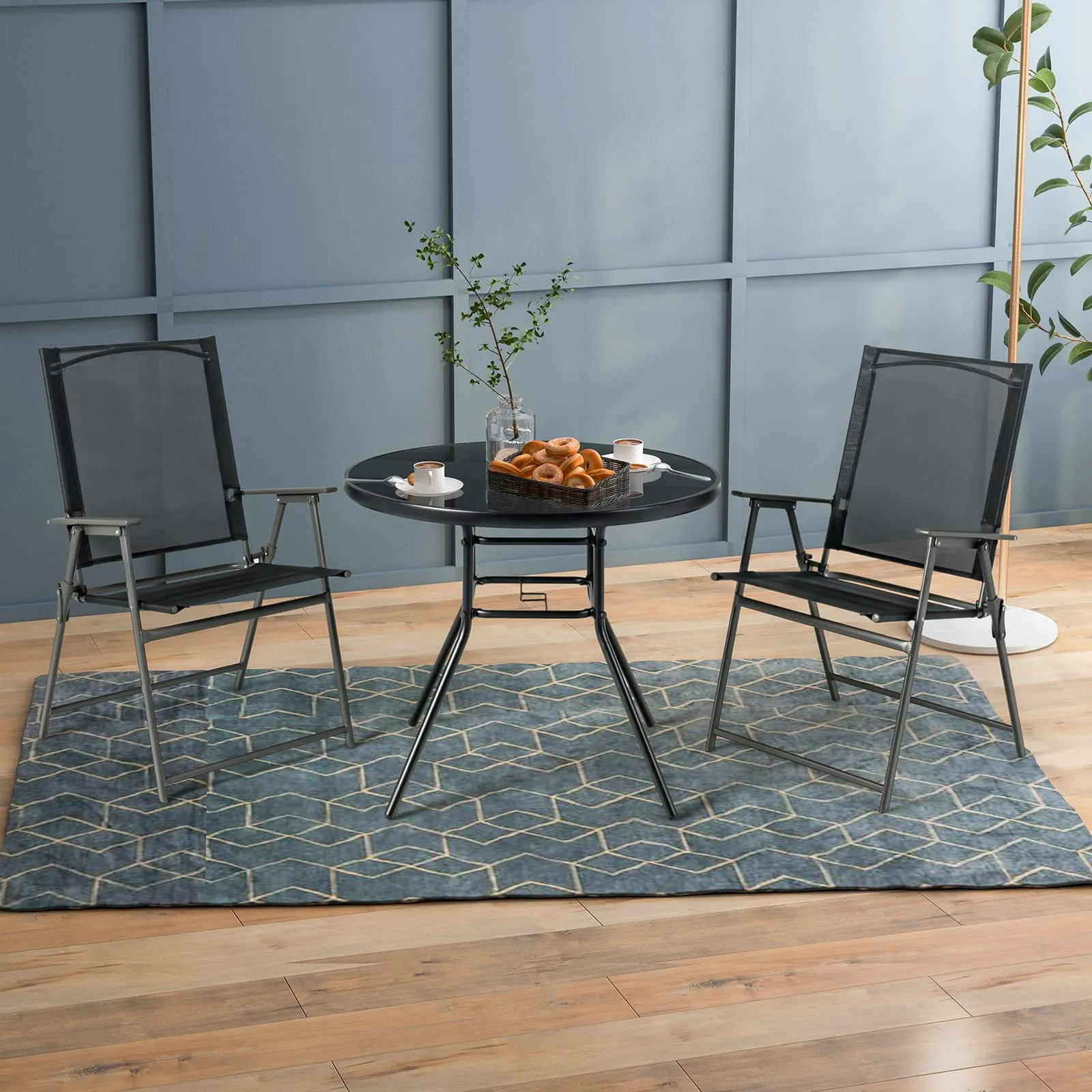 Tangkula 34 Inch Patio Dining Table, Round Tempered Glass Table with 1.5" Umbrella Hole