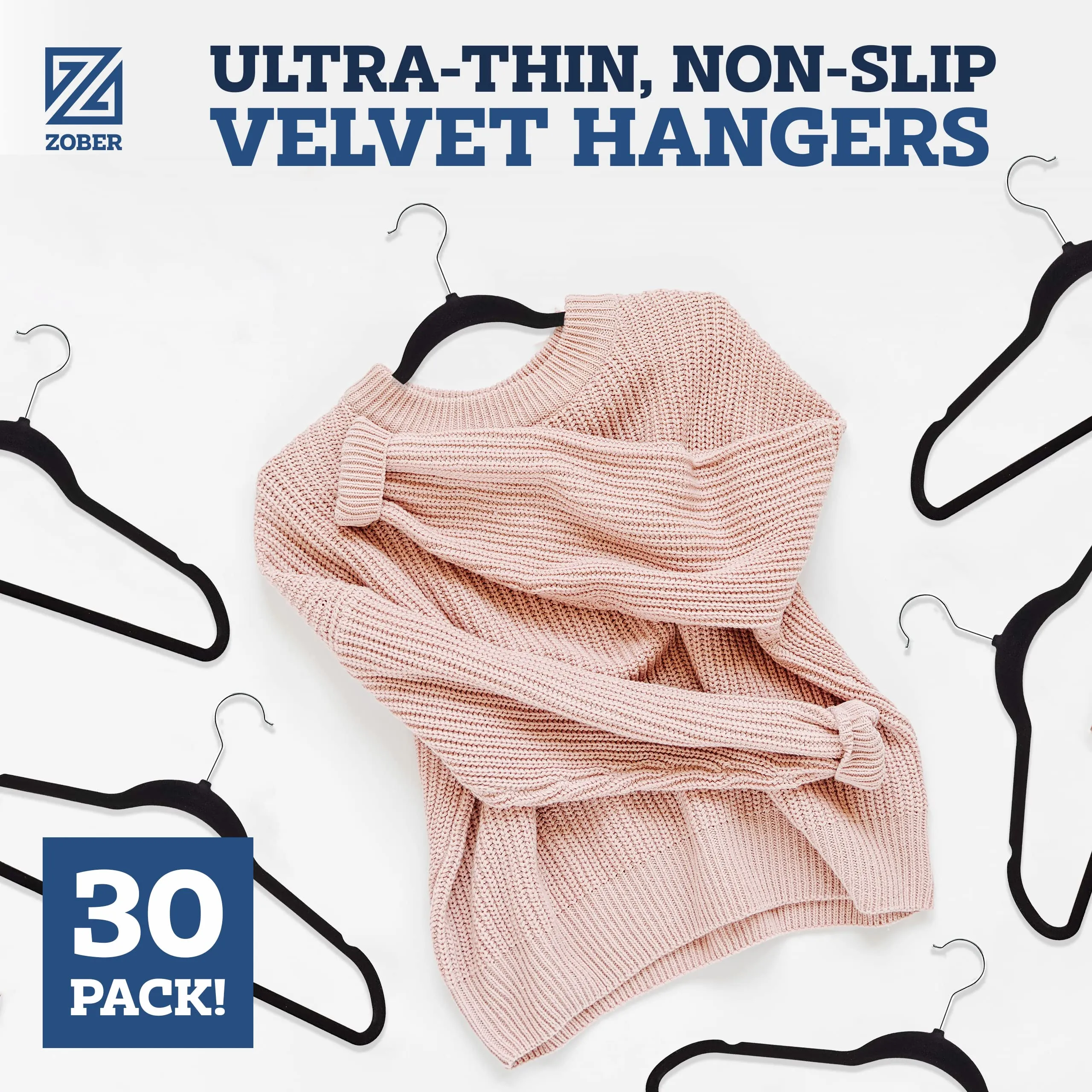 UPDATE: DEAD ❗ Zober Velvet Hangers 30 Pack - Heavy Duty Black Hangers for Coats, Pants & Dress Clothes - Non Slip Clothes Hanger Set - Space Saving Felt Hangers for Clothing