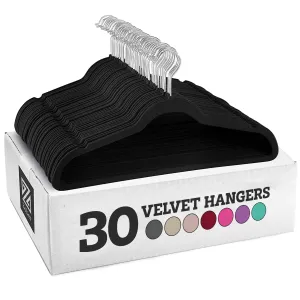 UPDATE: DEAD ❗ Zober Velvet Hangers 30 Pack - Heavy Duty Black Hangers for Coats, Pants & Dress Clothes - Non Slip Clothes Hanger Set - Space Saving Felt Hangers for Clothing