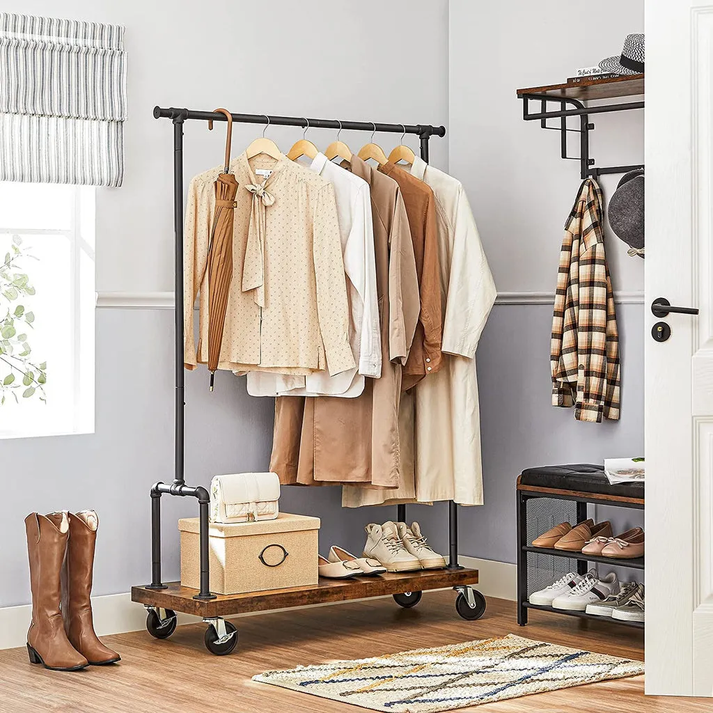 VASAGLE Clothes Rack Single Rail with Wheels
